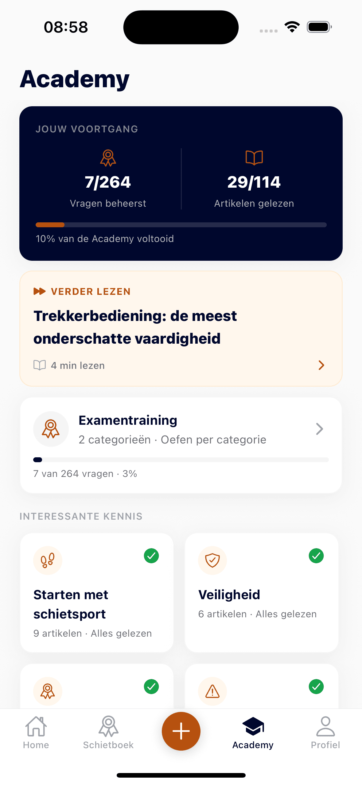 On Target Academy: voortgang van vragen en artikelen